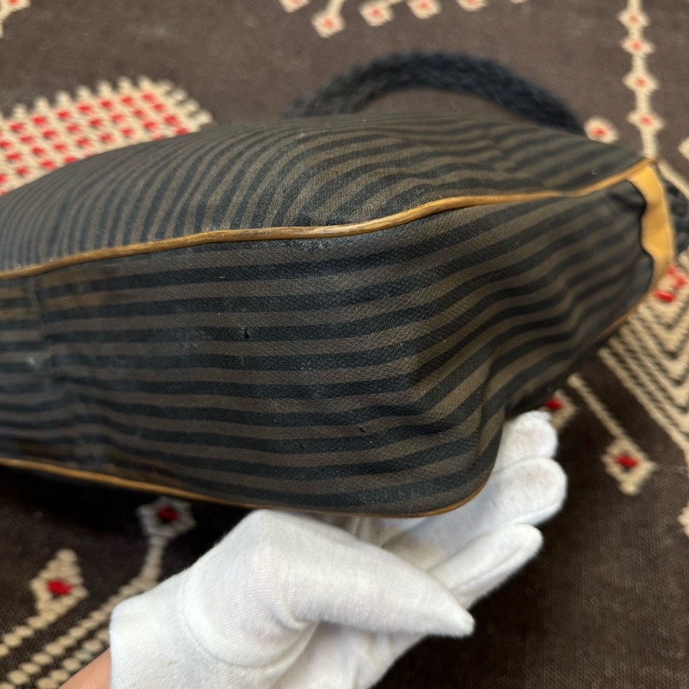 Fendi Zucca Stripe Canvas Shoulder Crossbody Logo Bag Brown Black Vintage - Picture 14 of 17